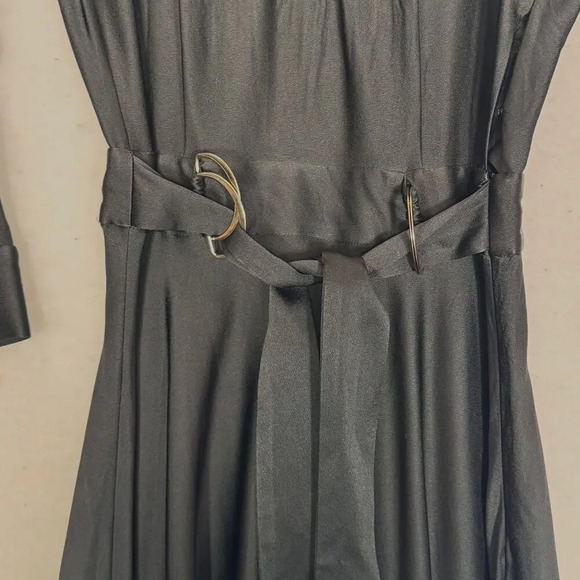 Massimo Dutti Long Black Viscose Asymmetric Hem Dress Size 4 Glam Gothic Elegant - Picture 4 of 7